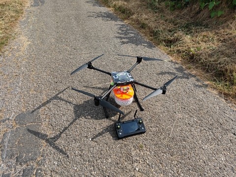 Drohne mit Trichogramma Abwurftechnik
